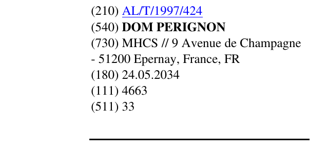 Zëri i markës DOM PERIGNON në buletin