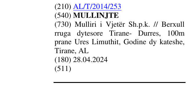 Zëri i markës MULLINJTE në buletin