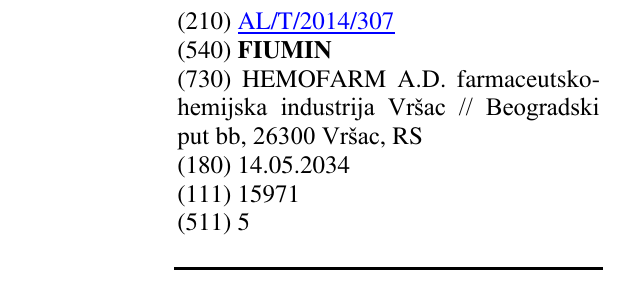 Zëri i markës FIUMIN në buletin