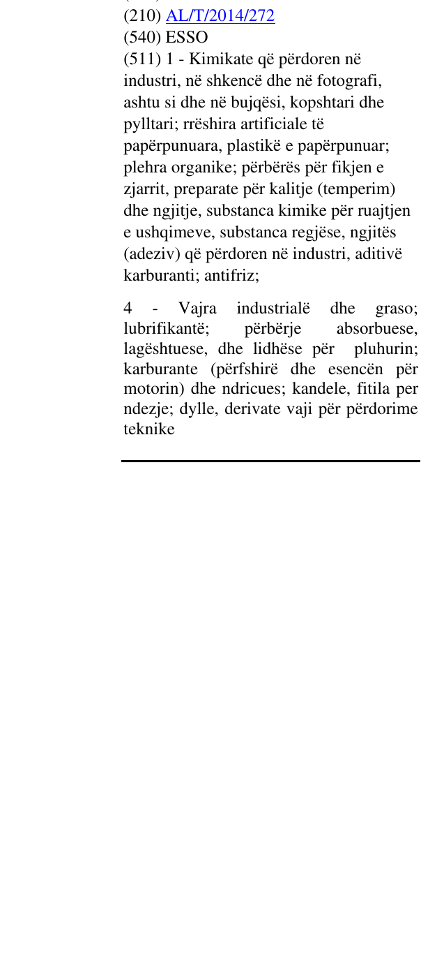 Zëri i markës ESSO në buletin