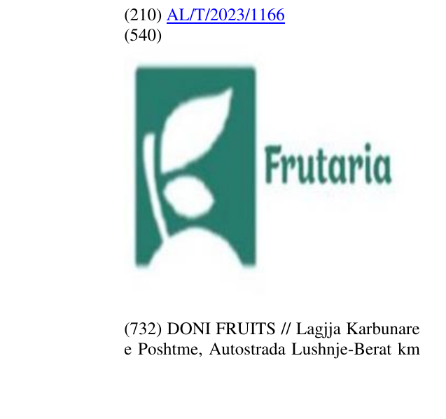 Zëri i markës Frutaria në buletin