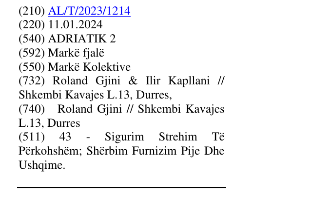 Zëri i markës ADRIATIK 2 në buletin