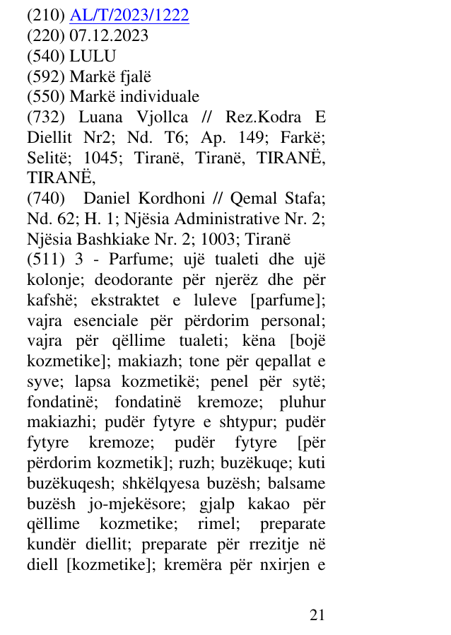 Zëri i markës LULU në buletin