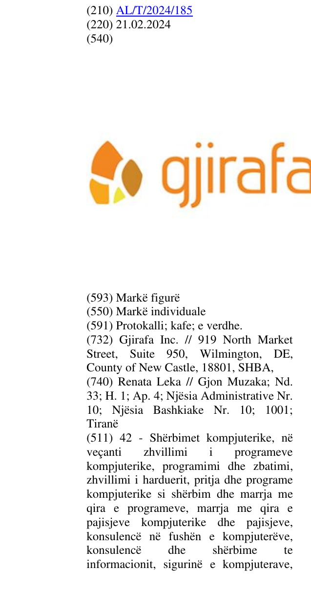 Zëri i markës gjirafa në buletin