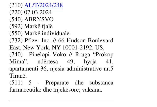 Zëri i markës ABRYSVO në buletin