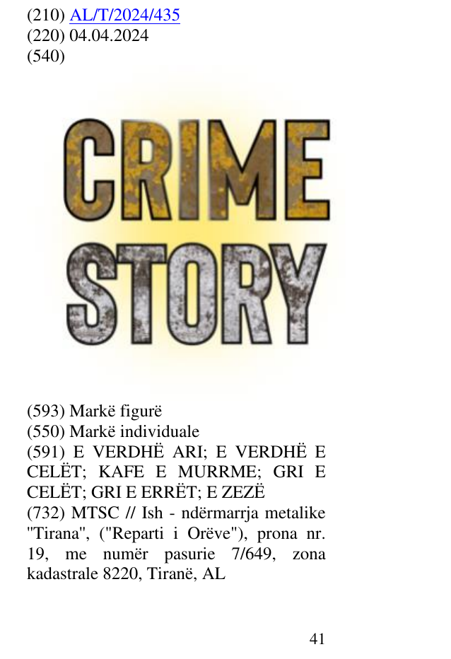 Zëri i markës CRIME STORY në buletin