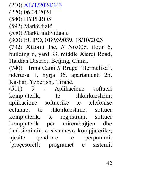 Zëri i markës HYPEROS në buletin