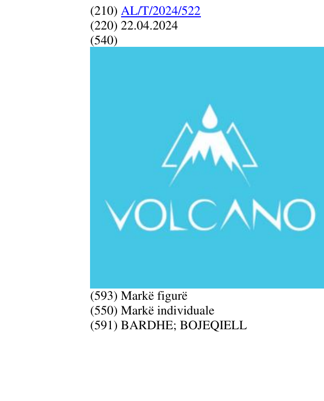 Zëri i markës VOLCANO në buletin