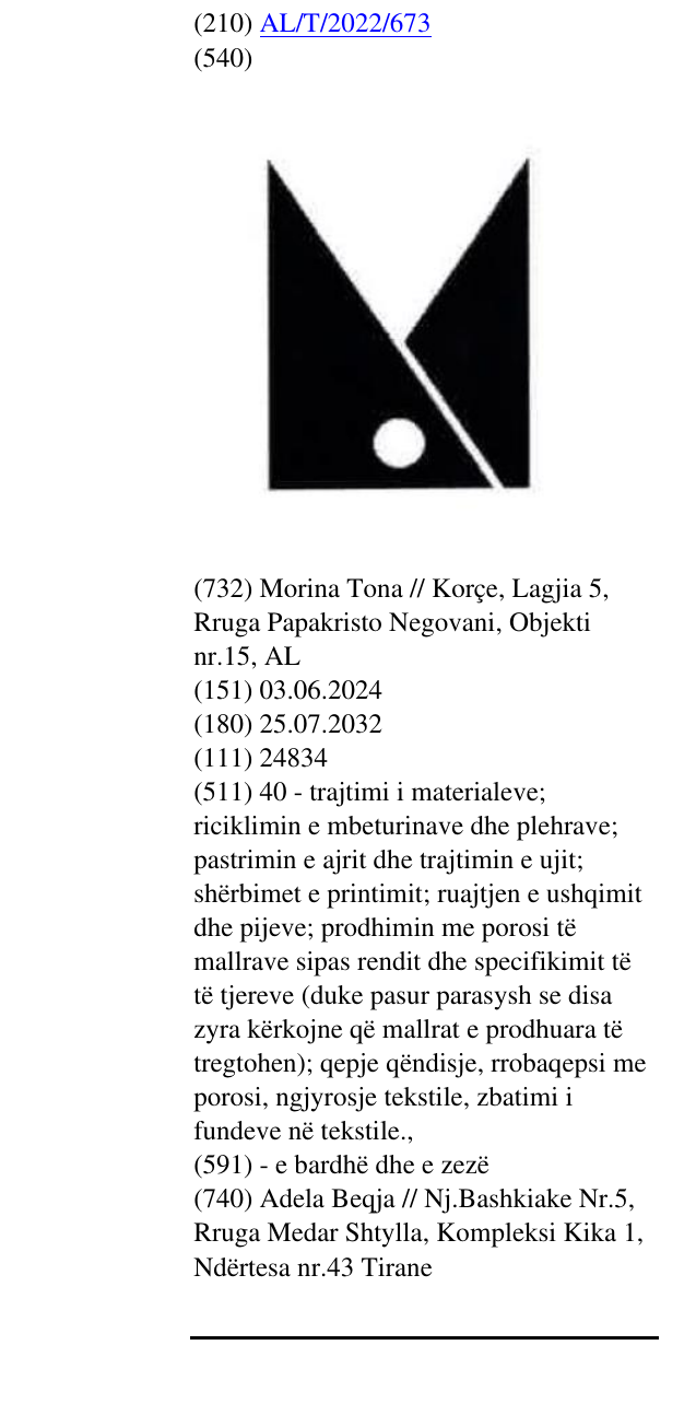 Zëri i markës AL/T/2022/673 në buletin