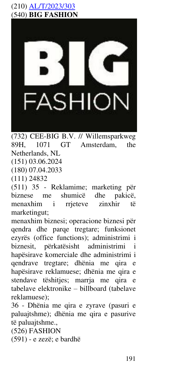 Zëri i markës BIG FASHION në buletin