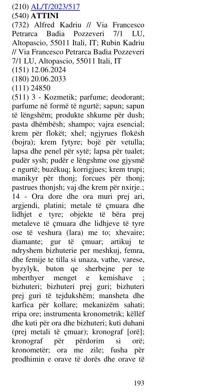 Zëri i markës ATTINI në buletin