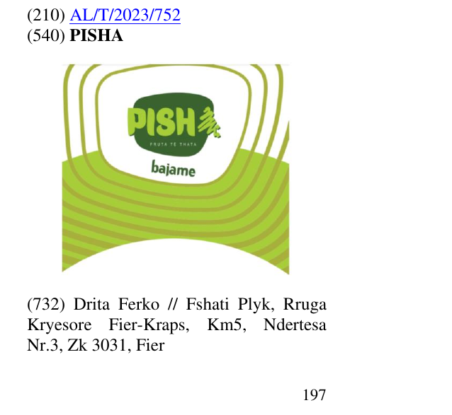 Zëri i markës PISHA në buletin