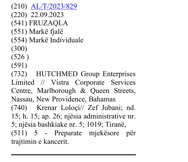 Zëri i markës FRUZAQLA në buletin