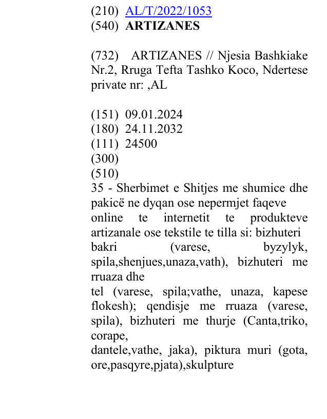 Zëri i markës ARTIZANES në buletin