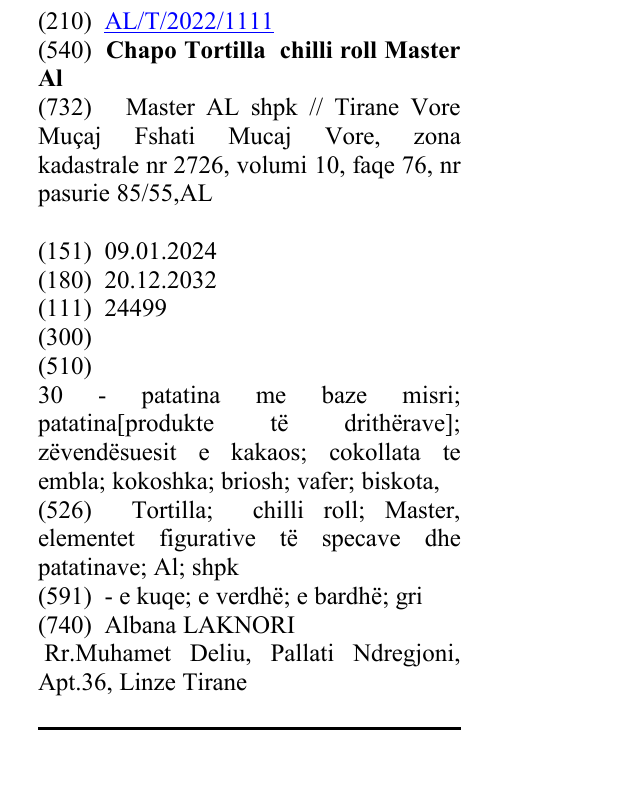 Zëri i markës ChapoTortillachillirollMaster Al në buletin