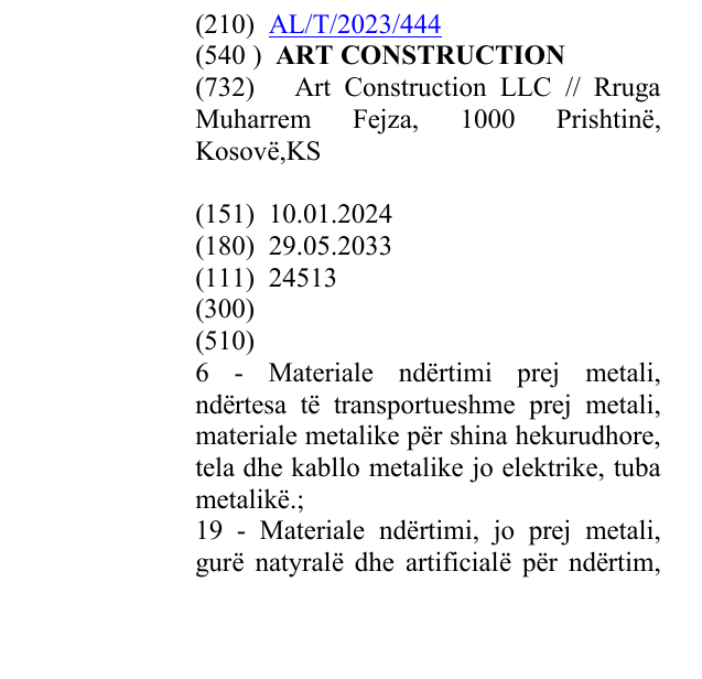 Zëri i markës ARTCONSTRUCTION në buletin