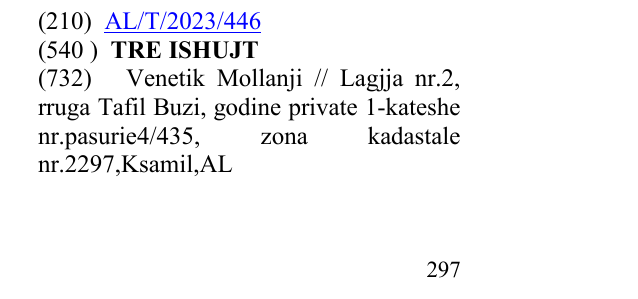 Zëri i markës TREISHUJT në buletin