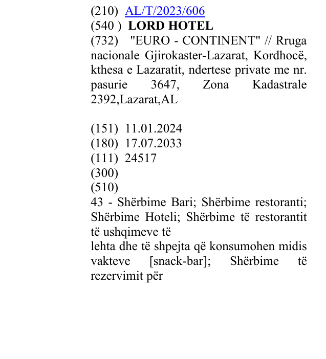 Zëri i markës LORDHOTEL në buletin
