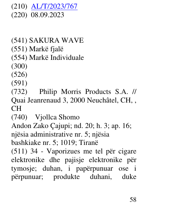 Zëri i markës SAKURA WAVE në buletin