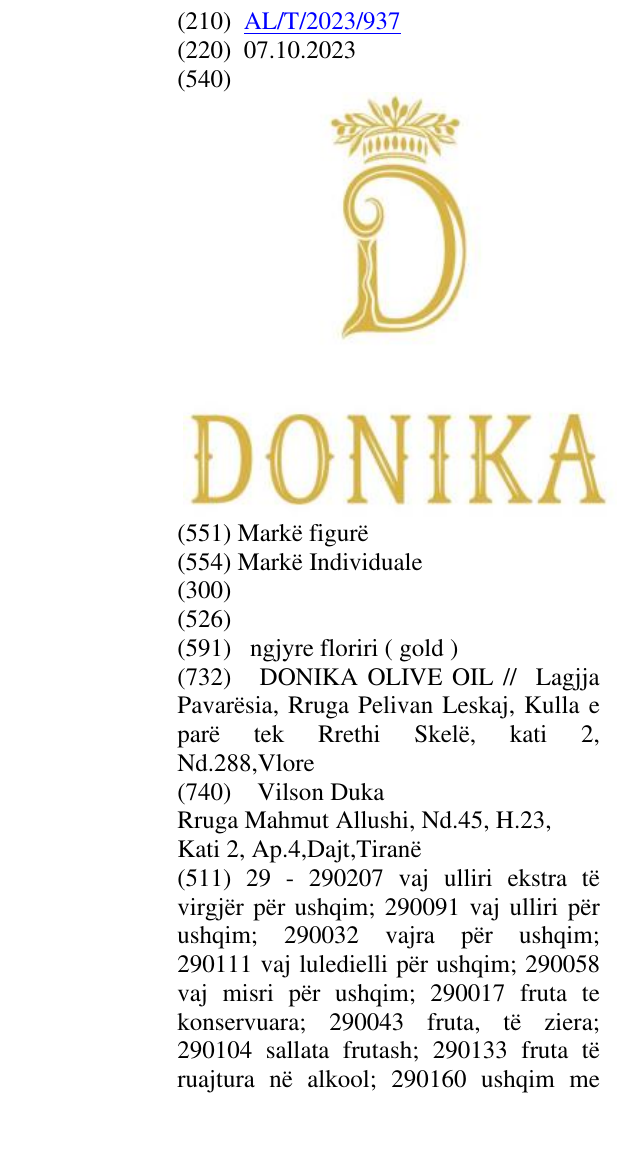 Zëri i markës DONIKA në buletin