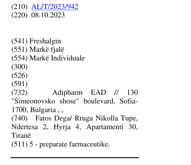Zëri i markës Freshalgin në buletin