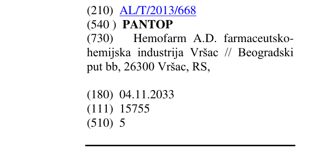 Zëri i markës PANTOP në buletin