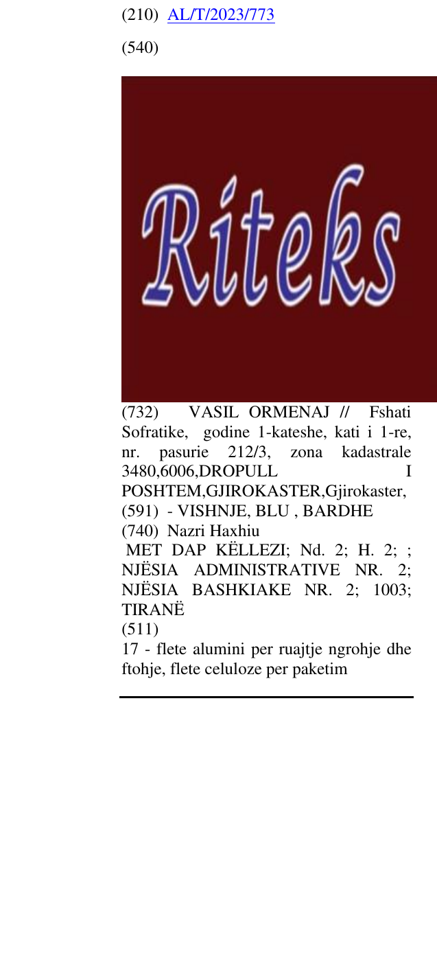 Zëri i markës RITEKS në buletin