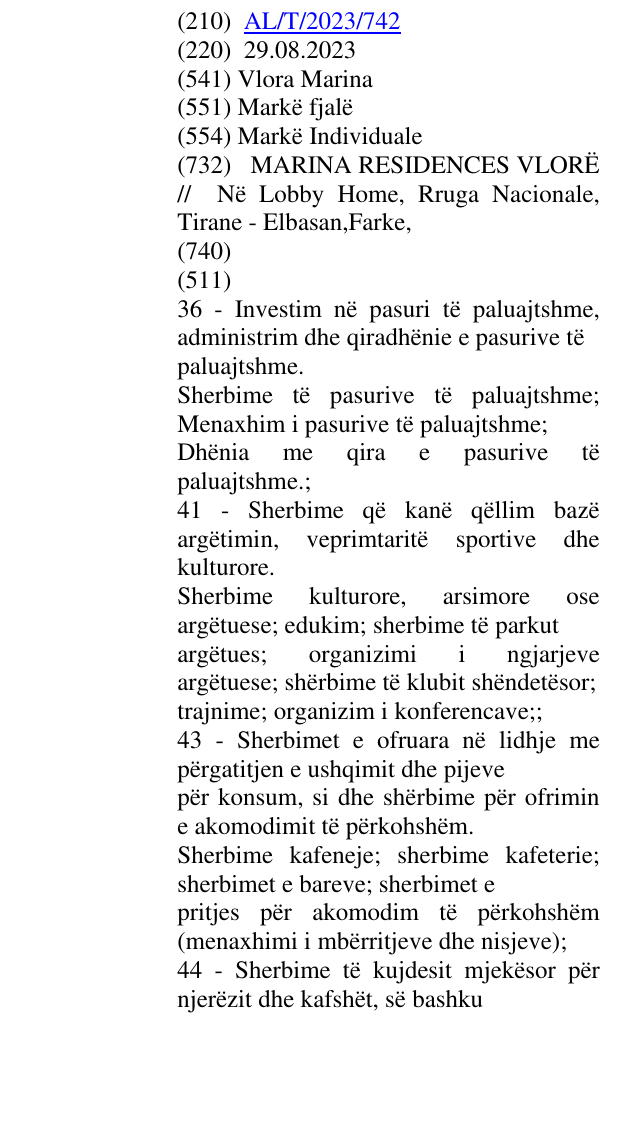 Zëri i markës Vlora Marina në buletin