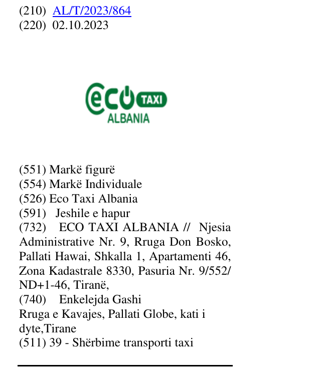 Zëri i markës Eco Taxi Albania në buletin