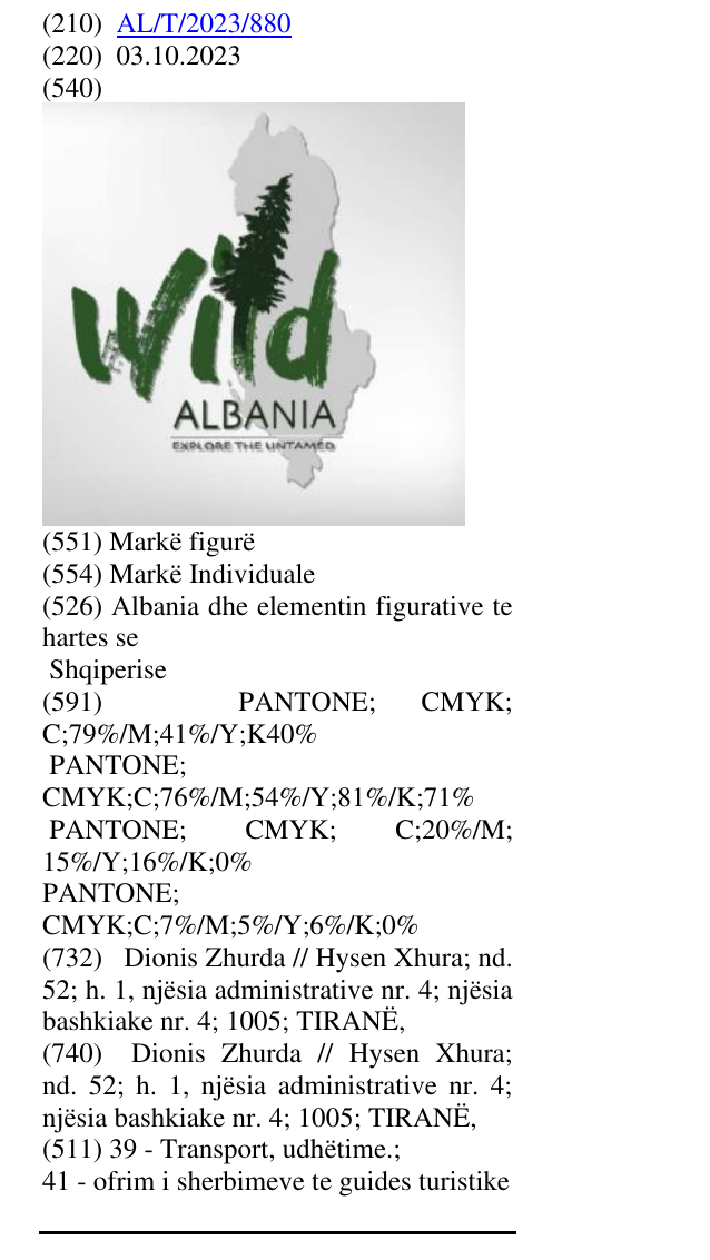 Zëri i markës Albania dhe elementin figurative te hartes se Shqiperise në buletin