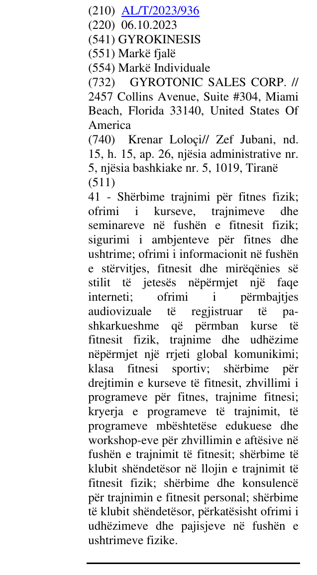 Zëri i markës GYROKINESIS në buletin
