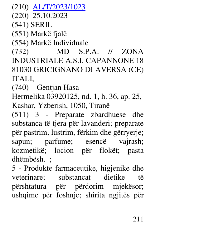 Zëri i markës SERIL në buletin