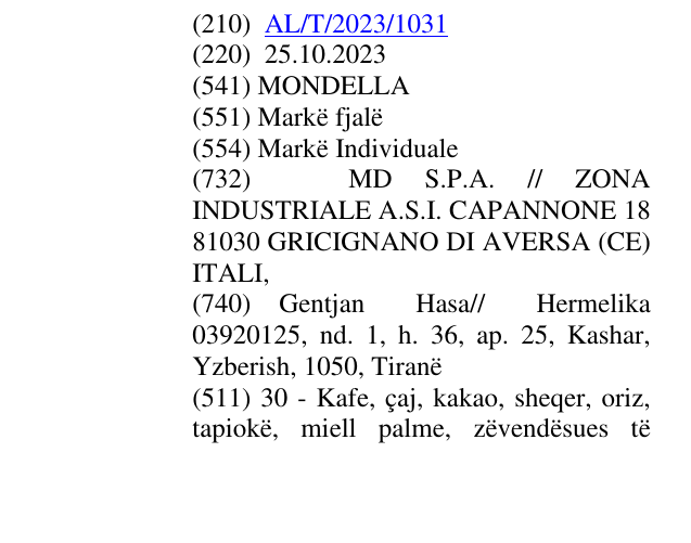 Zëri i markës MONDELLA në buletin