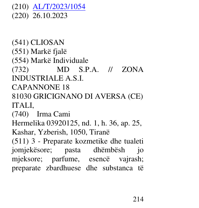 Zëri i markës CLIOSAN në buletin