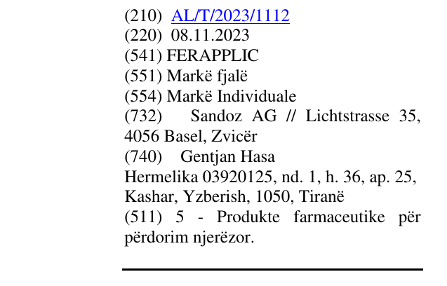 Zëri i markës FERAPPLIC në buletin