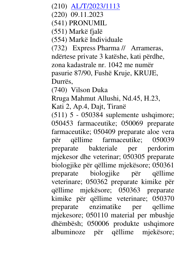 Zëri i markës PRONUMIL në buletin