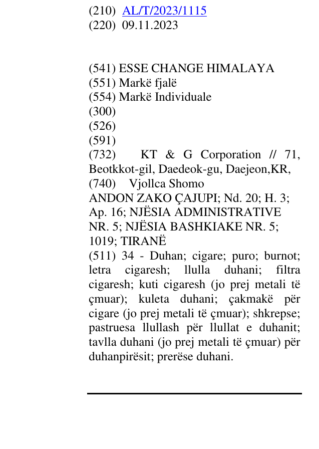Zëri i markës ESSE CHANGE HIMALAYA në buletin