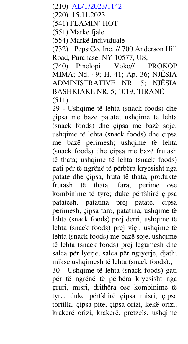 Zëri i markës FLAMIN’ HOT në buletin