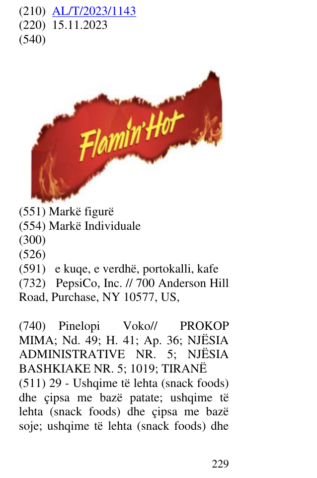 Zëri i markës Flamin' Hot në buletin