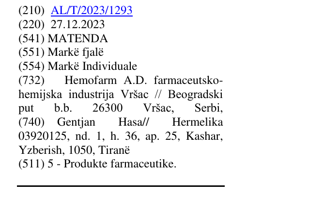 Zëri i markës MATENDA në buletin