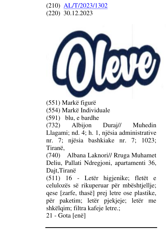 Zëri i markës OLEVE në buletin
