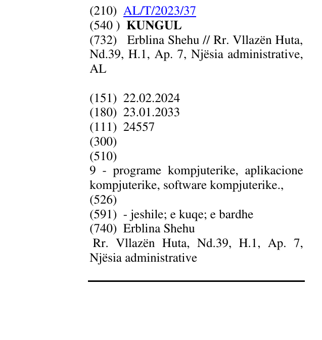 Zëri i markës KUNGUL në buletin