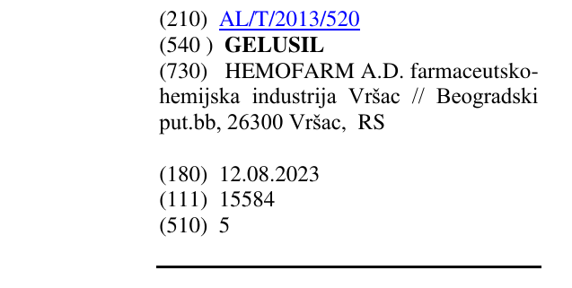 Zëri i markës GELUSIL në buletin