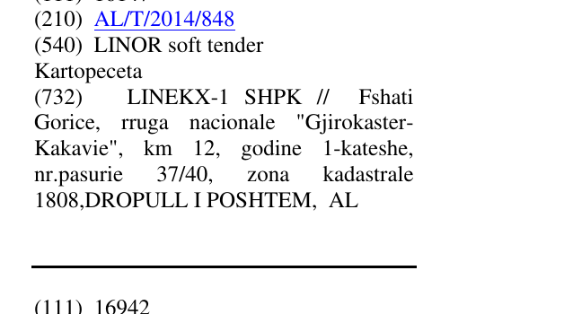 Zëri i markës LINOR soft tender Kartopeceta në buletin
