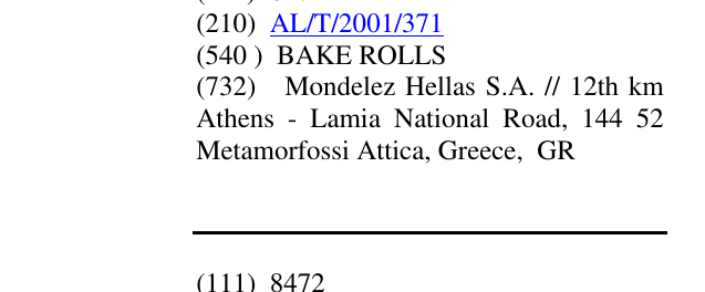 Zëri i markës BAKE ROLLS në buletin
