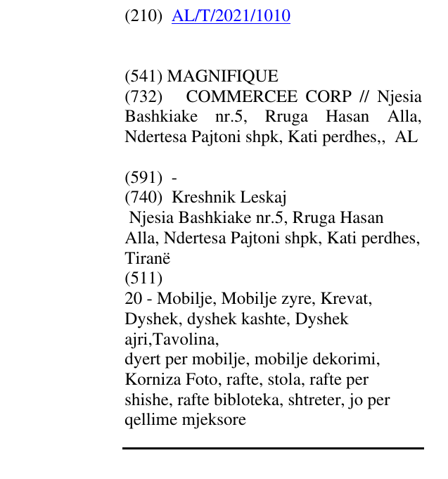 Zëri i markës MAGNIFIQUE në buletin