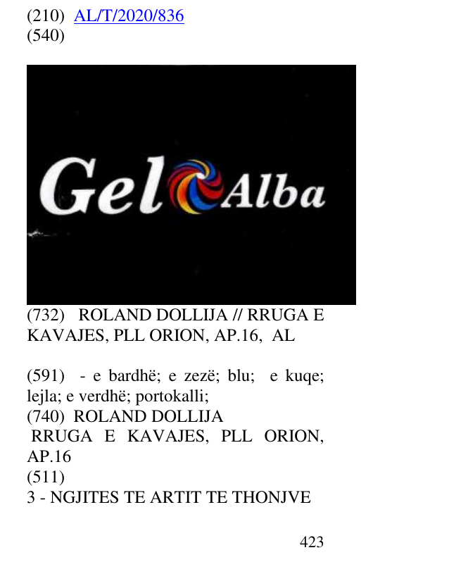 Zëri i markës Gel Alba në buletin