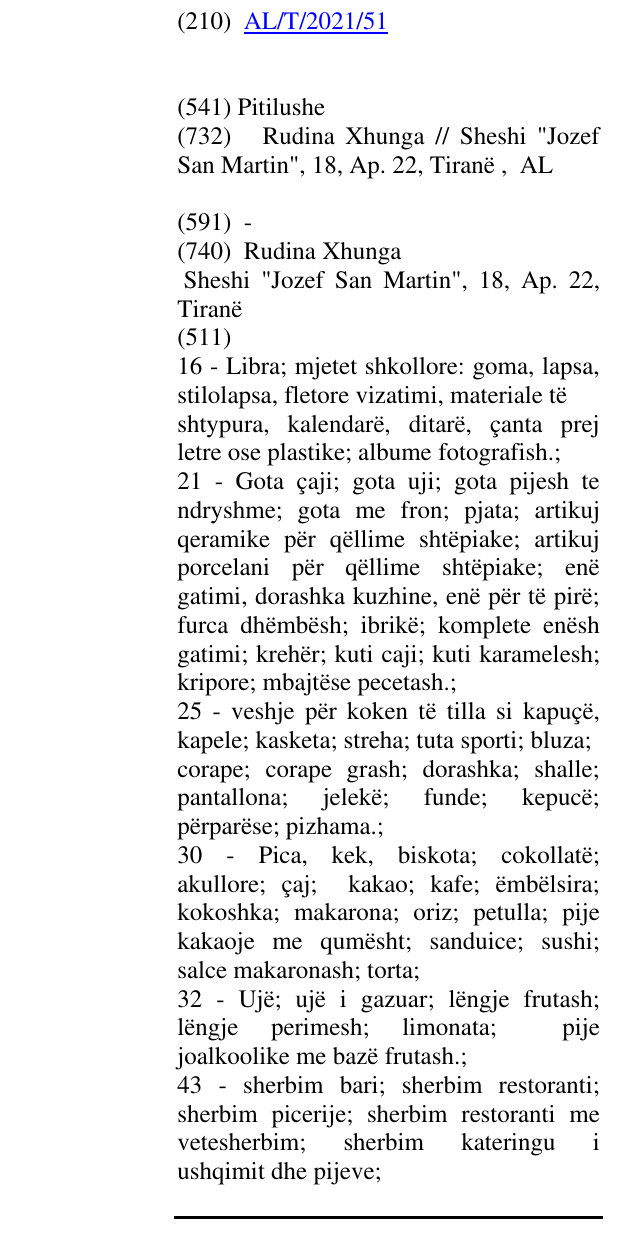 Zëri i markës Pitilushe në buletin