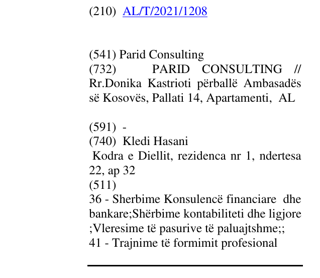 Zëri i markës Parid Consulting në buletin