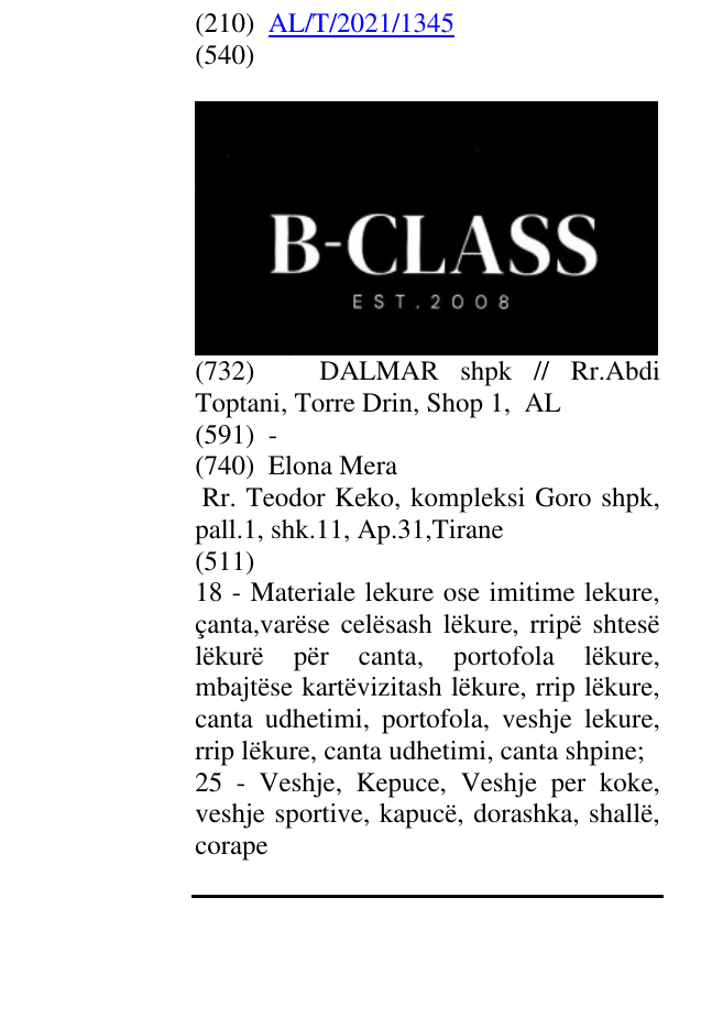Zëri i markës B-Class EST.2008 në buletin